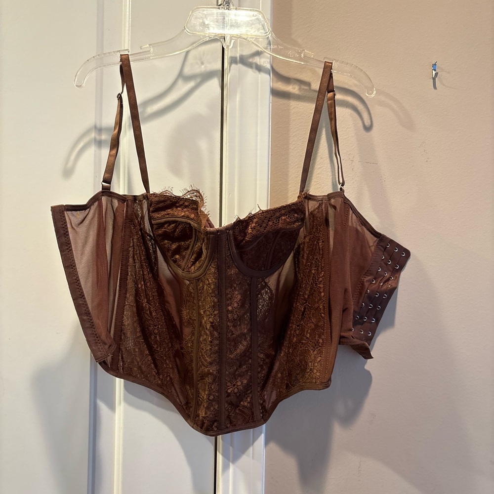 Elegant Brown Lace Corset Top